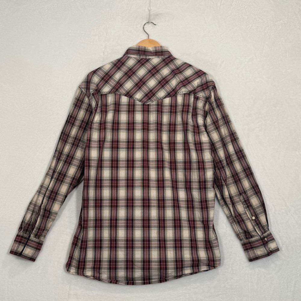Cowboy Legend Maroon Plaid Western Snap Long Sleeve Shirt Large - Picture 5 of 8